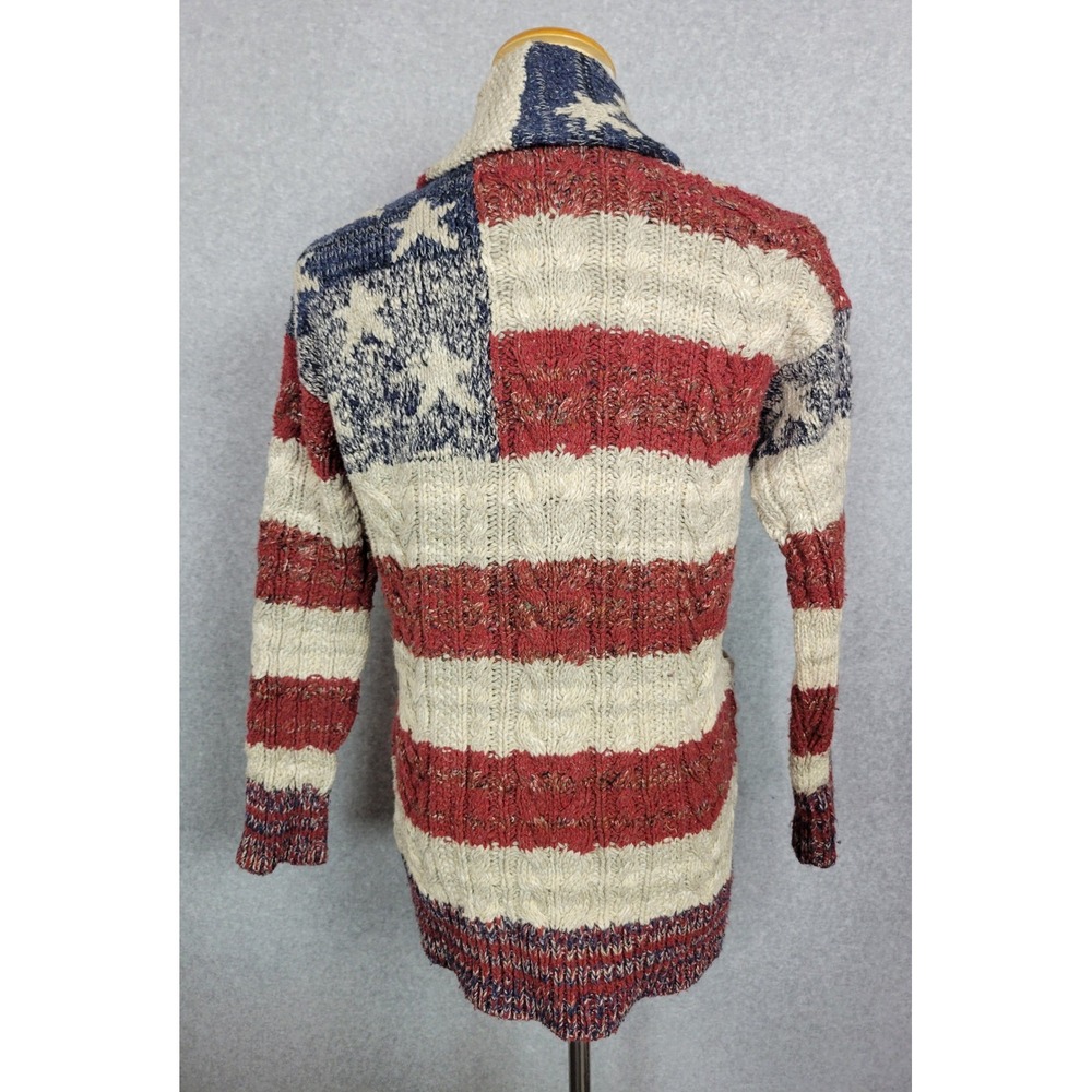 Denim & Supply Ralph Lauren American Flag Cable Knit Shawl Cardigan XS Red White - Picture 4 of 11